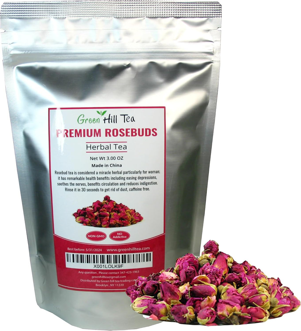 Greenhilltea Premium Dried Rose Buds Rosebud Flower Herb Loose Leaf Tea Fragrant Natural Healthy Herbal Tea 3 OZ