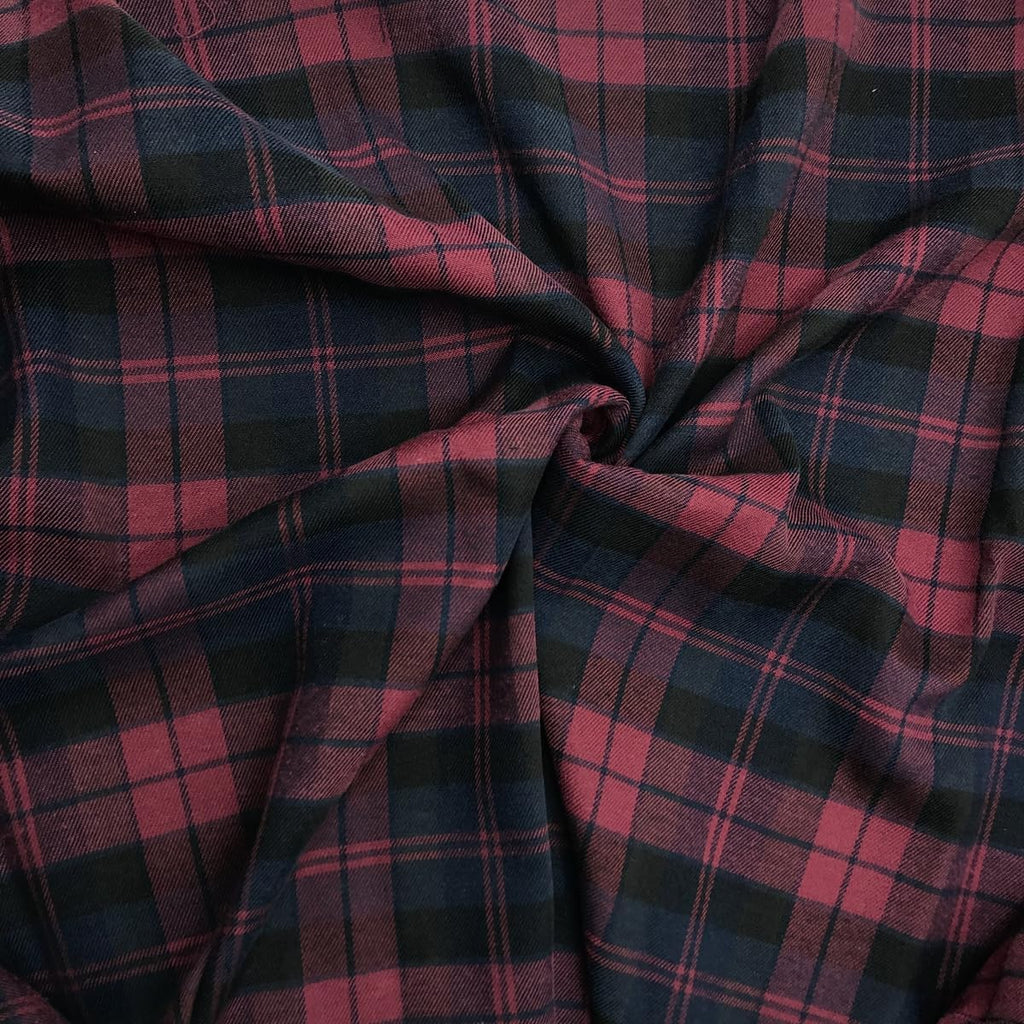 Burgundy Red and Navy Blue Scottish Plaid Fabric for Sewing Highland Kilt Suit 5oz/yd² Polycotton (1 Yard Pre-Cut, 57" Wide)