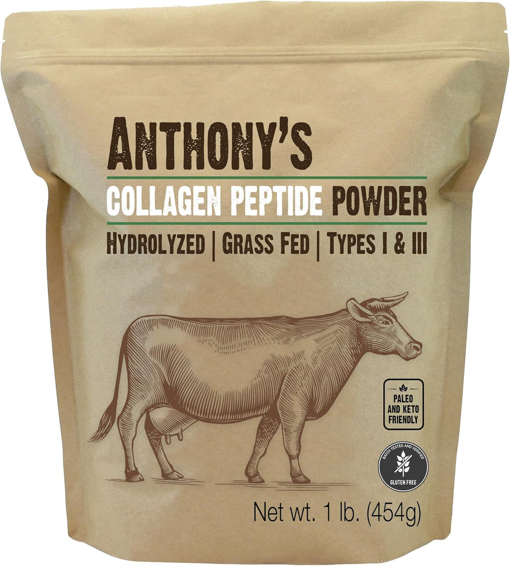 Anthony's Collagen Peptide Powder, 1 lb, Pure Hydrolyzed, Gluten Free, Keto and Paleo Friendly, Grass Fed, Unflavored, Non GMO