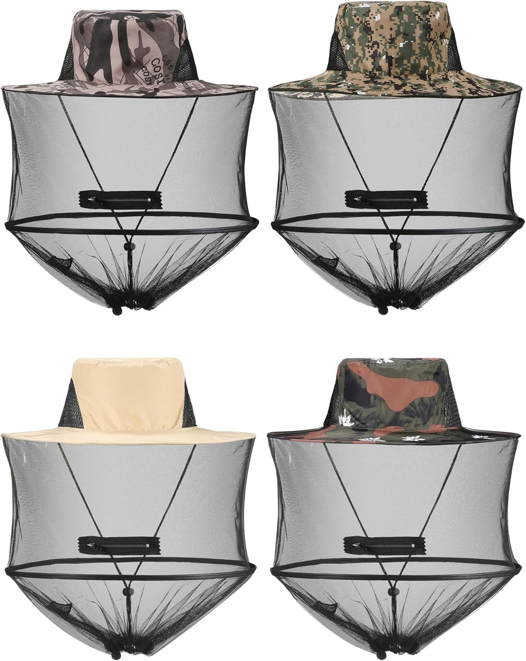 4 Pieces Mosquito Net Hat Mesh Sun Bug Face Hat Cover with Zipper Foldable Fly Protection Net Mesh for Fishing Hiking Gardening, 4 Colors
