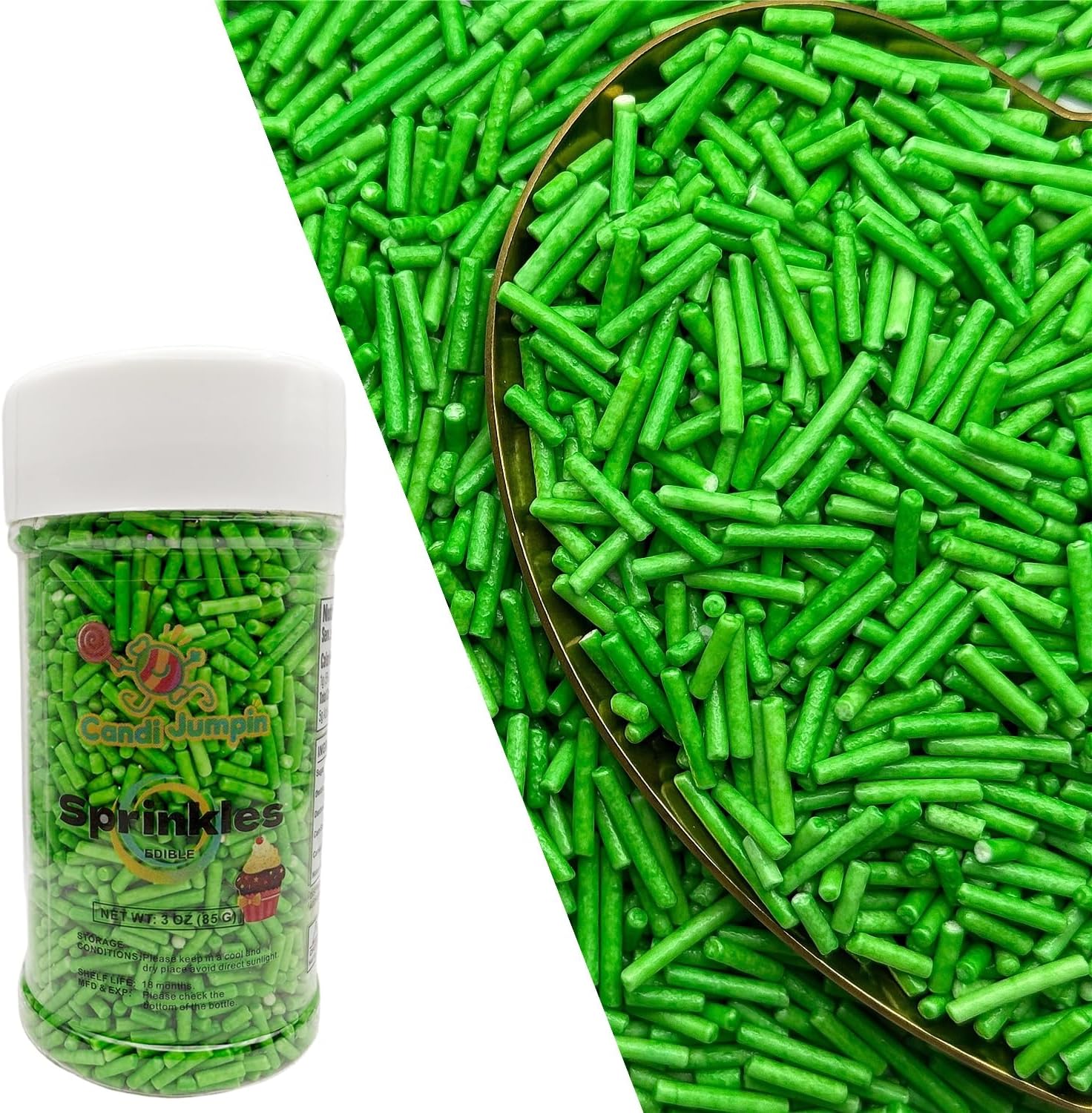 CandiJumpin Grass Green Jimmy Sprinkles, Green Sprinkles for Cake Decorating Edible Cake Jimmies Edible Crunchy Jimmies Ice Cream Toppings, Baby Shower Party Wedding Christmas Supplies 3 OZ