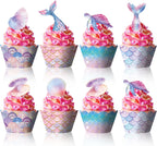 48 PCS Mermaid Cupcake Toppers and Wrappers, Mermaid Cupcake Liners, Glitter Ocean Theme Cake Toppers for Under The Sea Themed Birthday Baby Shower Party Decoration Supplies