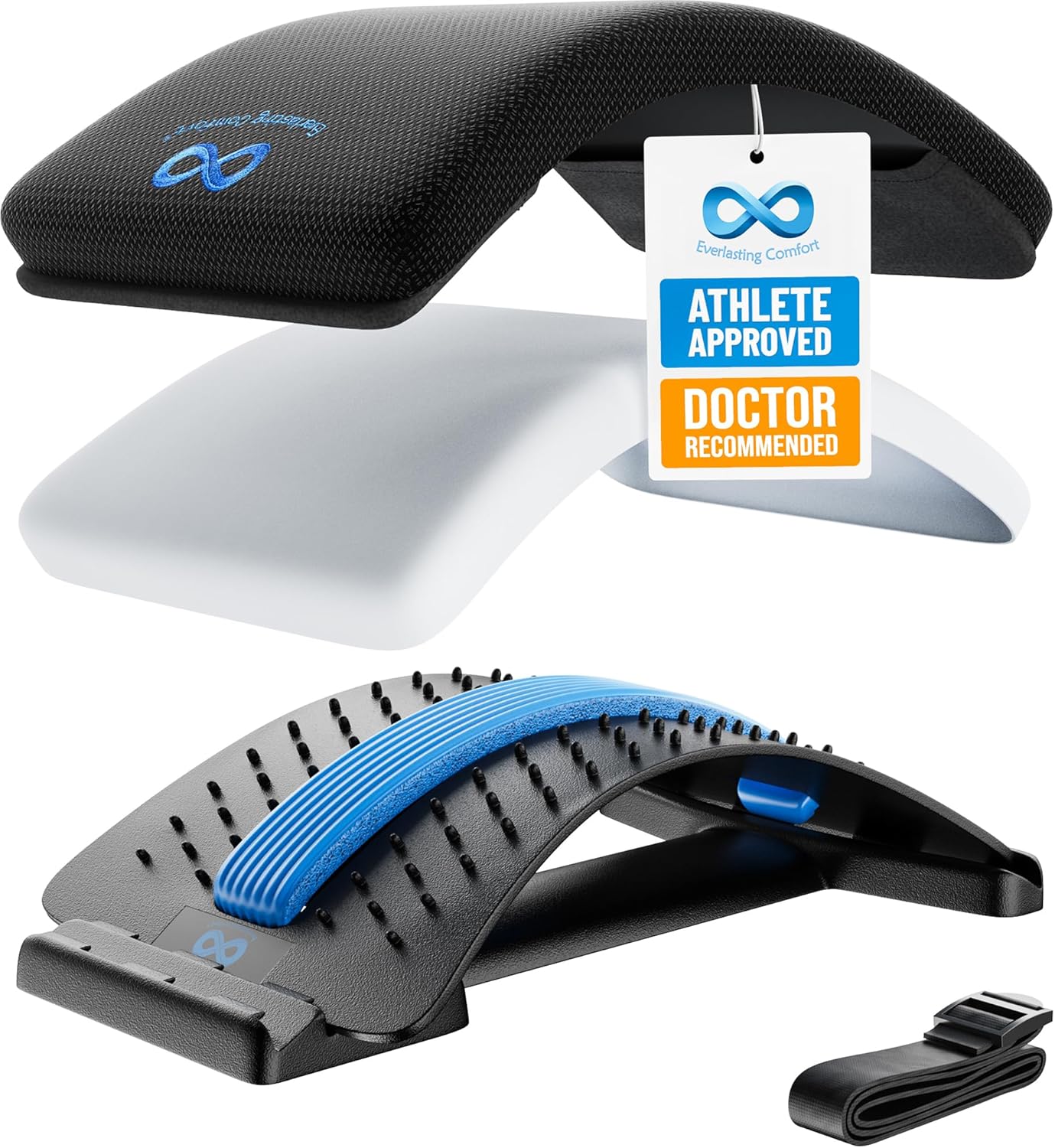 Everlasting Comfort Lumbar Support Board Back Stretcher for Lower Pain Relief - Adjustable Spine Decompression with 88 Acupressure Nodes - Back Cracking Device with Chair Strap for Posture Correction