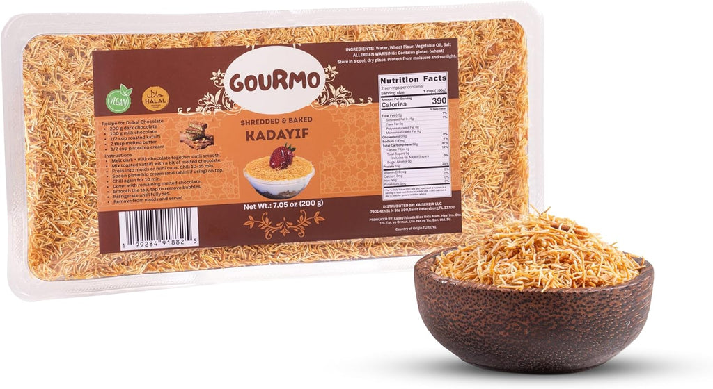 GOURMO Shredded & Baked Kadayif 200g (7.1 oz), Kataifi Shredded Fillo Dough for Dubai Chocolate Bars, Kunafa, Knafeh