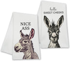 Funny Donkey Bathroom Towels, Hello Sweet Cheeks Hand Towels Gifts for Donkey Lovers Women Friends, Farmhouse Home Bathroom Washroom Toilet Spa Dish Tea Towel Decor, Set of 2-01