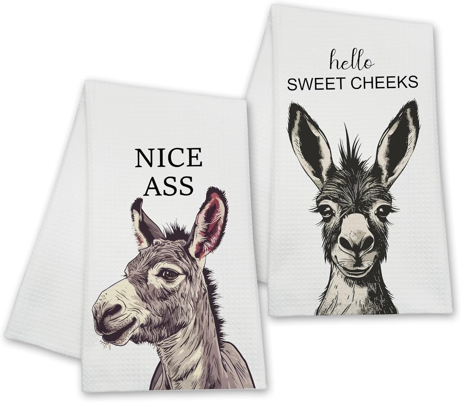 Funny Donkey Bathroom Towels, Hello Sweet Cheeks Hand Towels Gifts for Donkey Lovers Women Friends, Farmhouse Home Bathroom Washroom Toilet Spa Dish Tea Towel Decor, Set of 2-01
