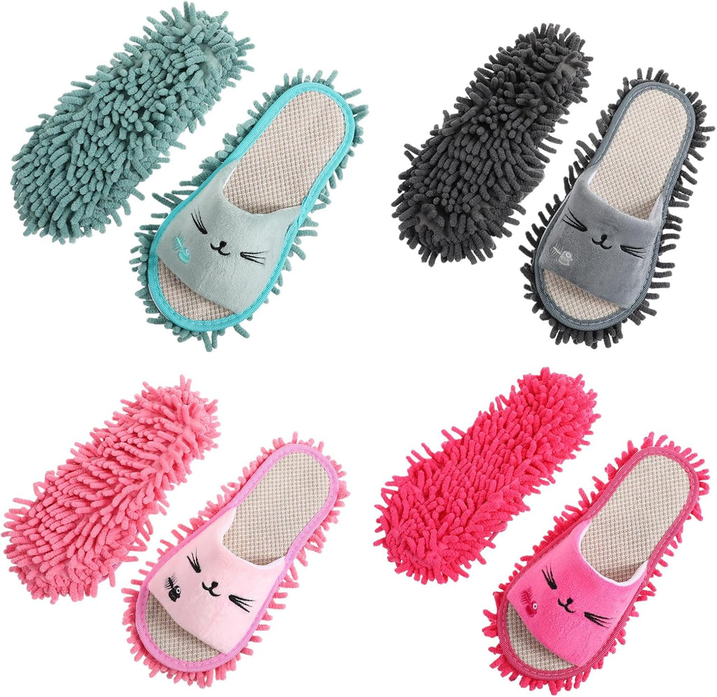 4 Pairs Washable Mop Slippers for Floor Cleaning Microfiber Slippers Floor Cleaning Mop Shoes Anti-Slip Detachable Funny Clean Dusting Slipper for Women Home Office Kitchen Floors Dust Dirt