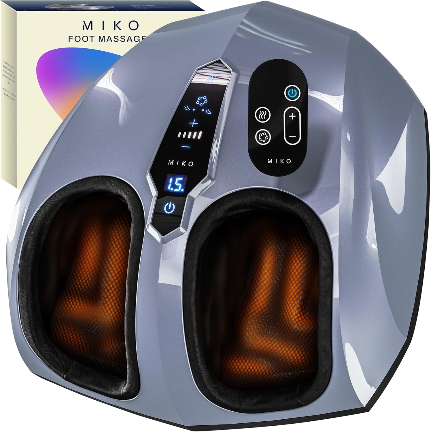 MIKO Foot Massager Machine - Deep Kneading, Shiatsu, Air Compression, and Heat Therapy - Plantar Fasciitis, Diabetics, Neuropathy, Fits Up to Men Size 12
