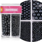 Black Sprinkles for Cake Decorating, 7.8oz Edible Pearl Sprinkles, Sugar Candy Pearls for Baking, Cookie Decorations & Cupcake Topper, Wedding Party Halloween Supplies (Black, 4 Sizes)