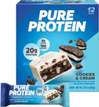 Pure Protein Cookies And Cream Protein Bars – 20g Protein, 3g Sugar, 190 Calories (12 count) Low Sugar* High Protein Snack - Gluten Free - Perfect for a Healthy Snack