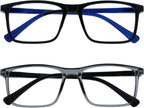 OPULIZE INK Reading Glasses - Value 2 Pack - Large Rectangular Frame - Spring Hinges - Scratch Resistant - Black Grey - Mens Womens +2.50