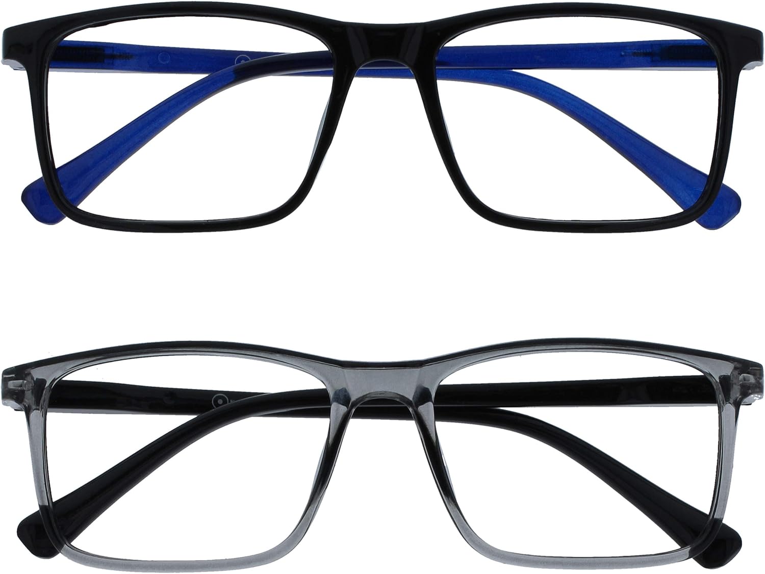OPULIZE INK Reading Glasses - Value 2 Pack - Large Rectangular Frame - Spring Hinges - Scratch Resistant - Black Grey - Mens Womens +2.50