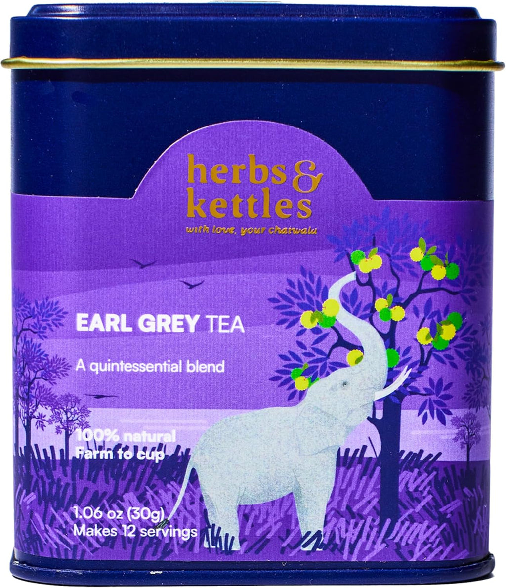 Herbs & Kettles Earl Grey Tea | Assam Black Tea Infused with Italian Bergamot Oil | Premium Loose Leaf Earl Grey with Smooth Citrus Aroma & Velvety Finish | Makes 12–14 Servings, 20-30 Cups | Gourmet Tea Gift