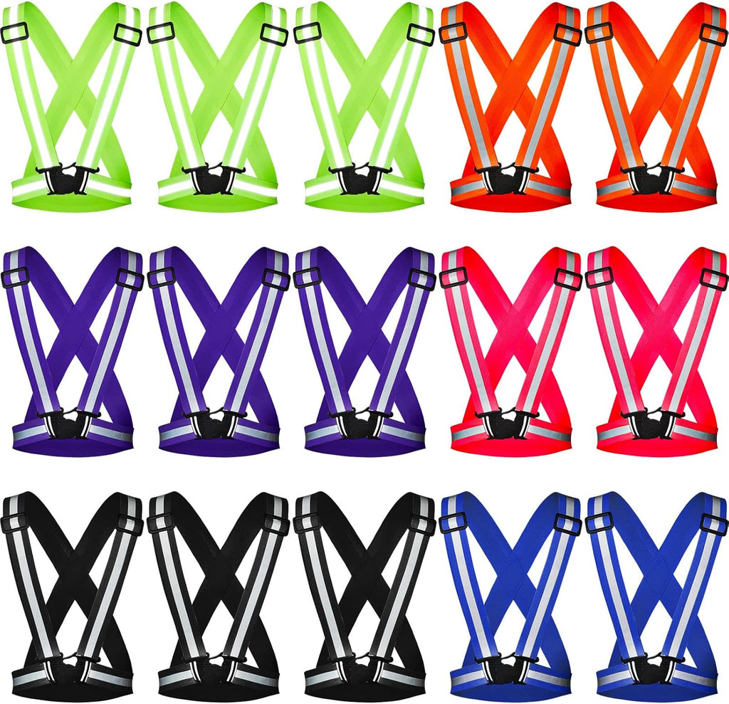 Macarrie 15 Pcs High Visible Reflective Running Vest Bulk Adjustable Safety Vest Elastic Straps Gear Night Walking Outdoor