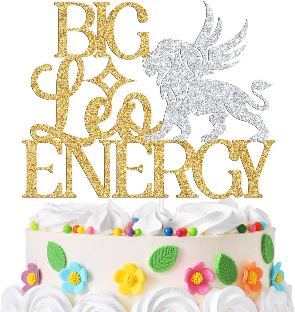Leo Birthday Cake Topper, Big Leo Energy, Leo Season, Glittery 12 Constellation Zodiac Birthday Baby Shower Party Decorations Supplies