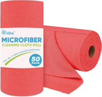 AIDEA Microfiber Cleaning Cloth Roll, 50PK Red, Reusable Paper Towels Tear Away Cloth, Microfiber Towels Washable Shop Rags, Lint Free Cleaning Rags for House, Kitchen, Window, 11.5"×11.5"