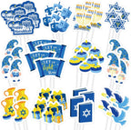 Whaline 48Pcs Happy Hanukkah Cupcake Topper Menorah Star Gnome Cupcake Picks Blue Chanukah Food Picks for Cake Decoration Party Supplies