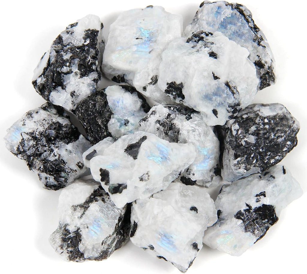 1.1lb Bulk Raw Rainbow Moonstone Rough Crystal-Natural Rainbow Moonstone Raw Stones Crystal for Tumbling, Cabbing, Fountain Rocks, Decoration,Polishing, Wire Wrapping, Wicca & Reiki Crystal Healing