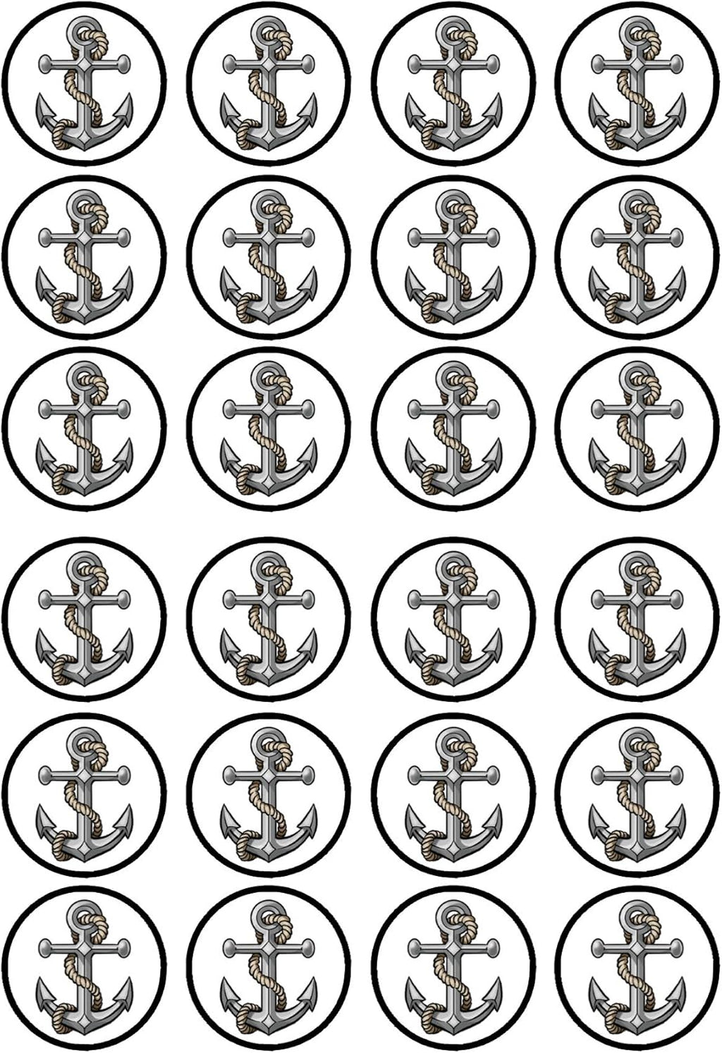 Anchor Edible Cupcake Toppers, Sailor Navy Edible Cake Decorations, Nautical Anchor Decor Cookie and Cake Topper Decorations UNCUT 24 x 4cm / 1.5 Inch Wafer Card Discs