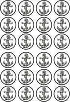 Anchor Edible Cupcake Toppers, Sailor Navy Edible Cake Decorations, Nautical Anchor Decor Cookie and Cake Topper Decorations UNCUT 24 x 4cm / 1.5 Inch Wafer Card Discs
