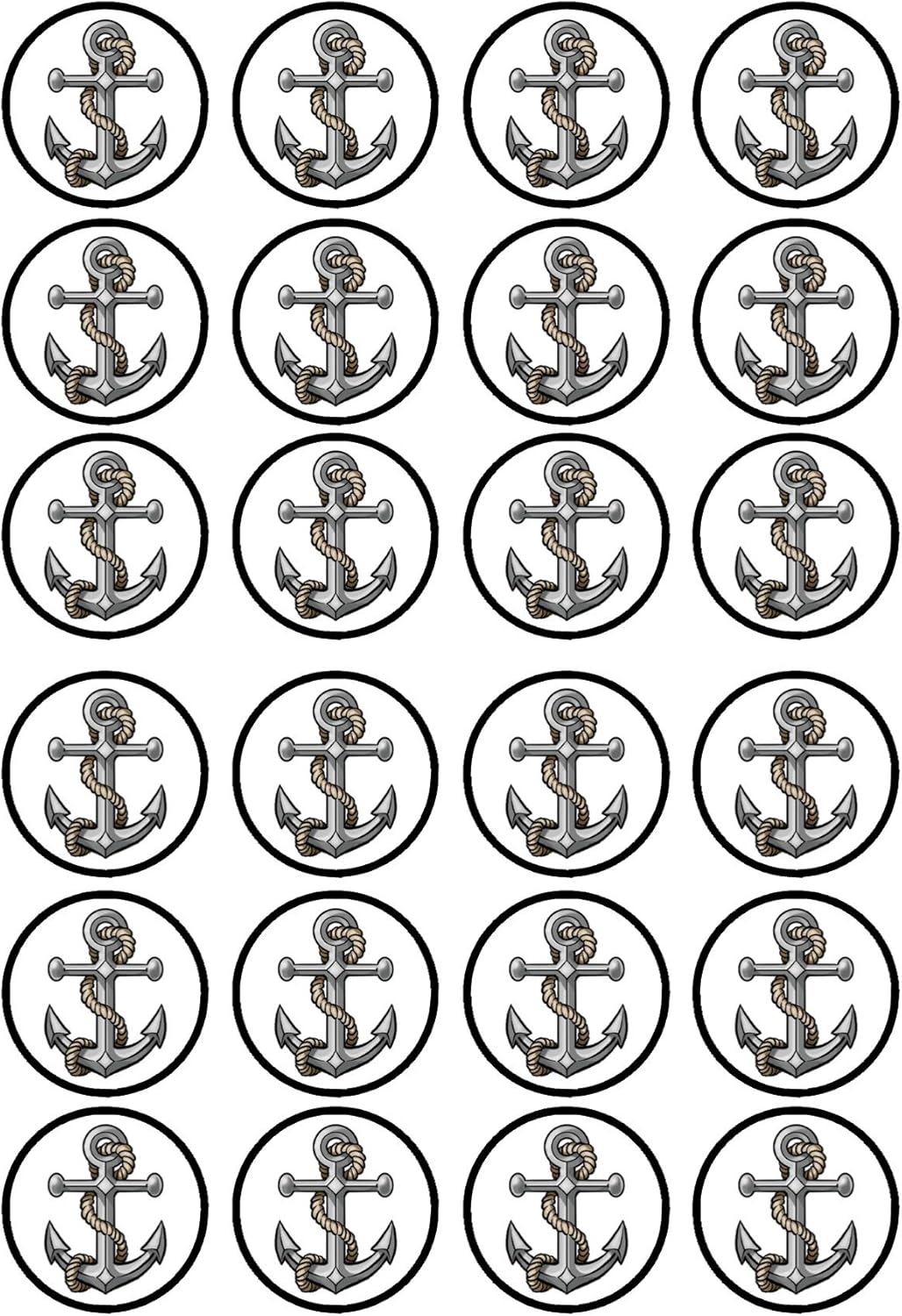 Anchor Edible Cupcake Toppers, Sailor Navy Edible Cake Decorations, Nautical Anchor Decor Cookie and Cake Topper Decorations UNCUT 24 x 4cm / 1.5 Inch Wafer Card Discs