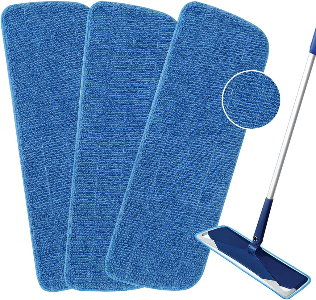 3 Pack Microfiber Mop Pads Replacement for Wet/Dry Mop Floor Cleaning Reusable Mop Pads Refills for Spray Floor Mops Compatible with Bona Floor Care System and Any Microfiber Flat Spray Mop