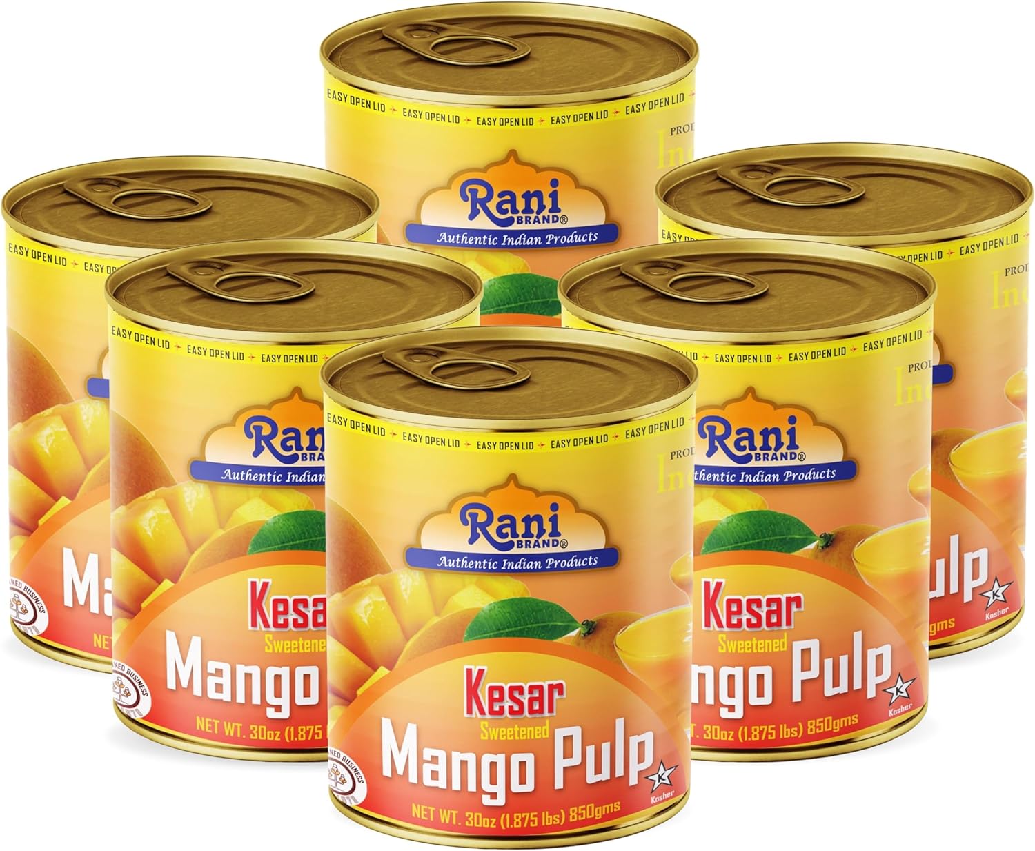 Rani Mango Pulp Puree (Makes Mango Lassi Shakes) Kesar Sweetened 30oz (1.875lbs) 850g Pack of 6 ~ Kosher | All Natural | NON-GMO | Vegan | No colors | Gluten Friendly | Indian Origin