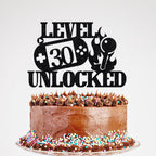 Glitter Level 30 Unlocked Cake Topper, Level Up Happy 30th Birthday Cake Topper, Video Game Controller Birthday Party Decorations Black