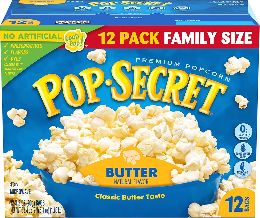 Pop Secret Butter Microwave Popcorn 12ct (3.2oz Bags), 38.4oz Box (Pack of 1)