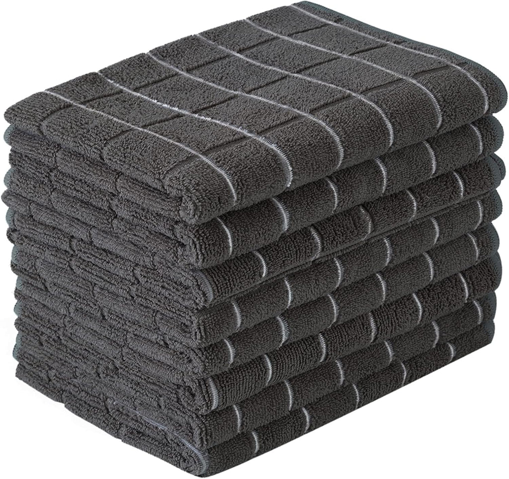 Microfiber Dish Towels - Soft, Super Absorbent and Lint Free Kitchen Towels - 8 Pack (Lattice Designed Black Colors) - 26 x 18 Inch…