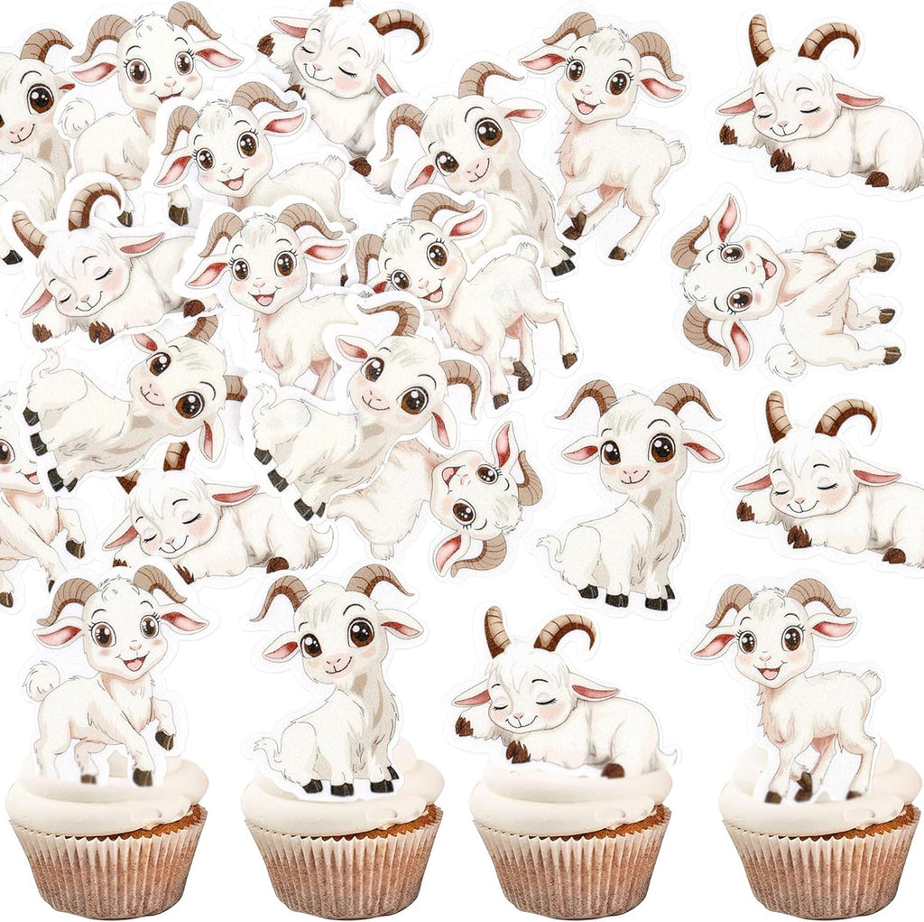 Ercadio 48Pcs Edible Goat Cupcake Toppers Sheep Cupcake Picks Animal Goat Cake Decorations for Baby Shower Kids Birthday Animal Theme Party Decorations Supplies