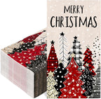 JarThenaAMCS 100Pcs Christmas Guest Napkins Rustic Plaid Xmas Tree Disposable Paper Napkins Winter Dinner Hand Napkins for Holiday Party Tableware Supplies