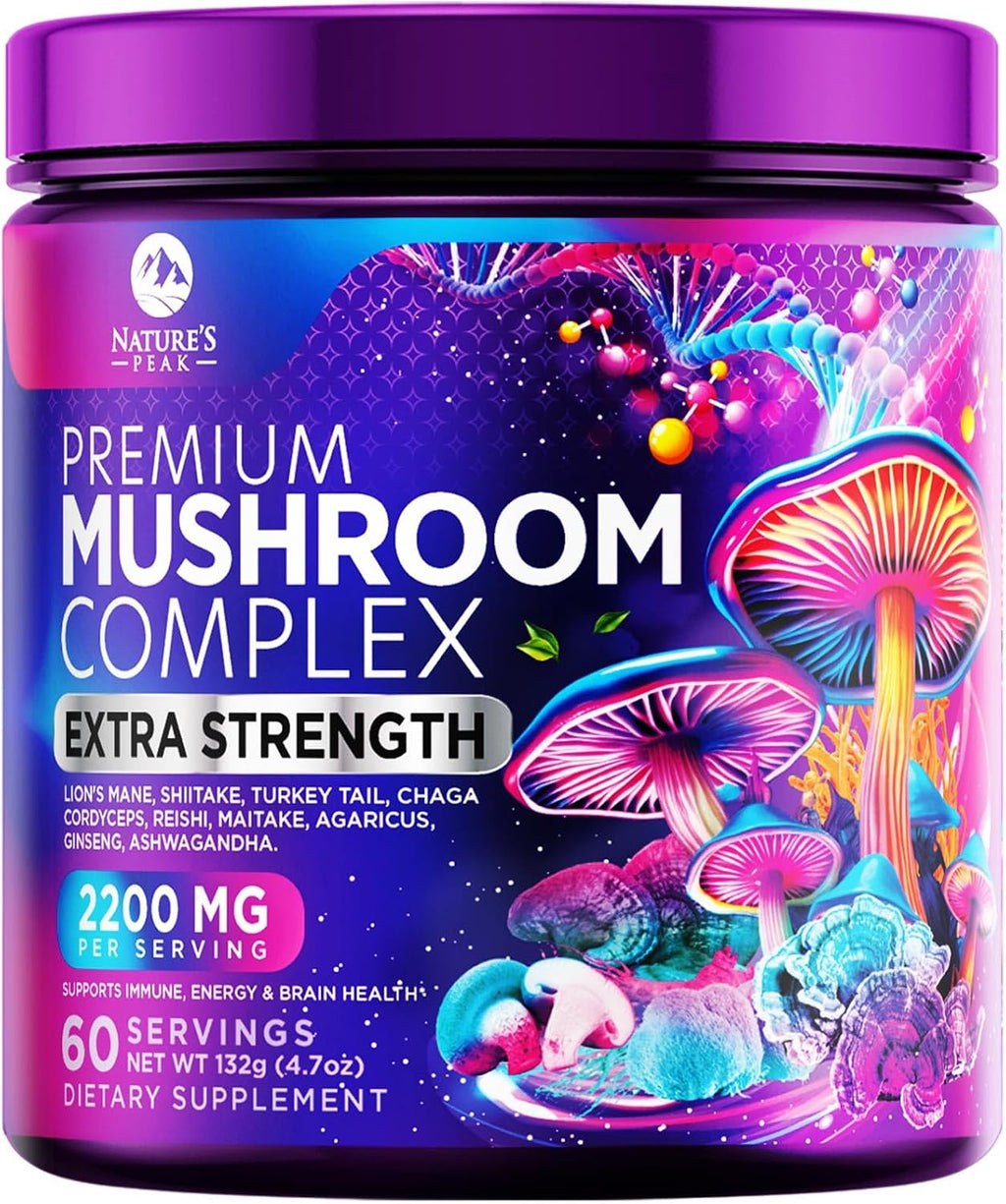 Mushroom Powder Supplement - 11-in-1 Blend - Organic Lions Mane, Reishi, Cordyceps, Chaga, Turkey Tail Mushroom Extract Powder - Brain & Immune Support Mushrooms Powder - Bottled in USA - 60 Servings