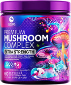 Mushroom Powder Supplement - 11-in-1 Blend - Organic Lions Mane, Reishi, Cordyceps, Chaga, Turkey Tail Mushroom Extract Powder - Brain & Immune Support Mushrooms Powder - Bottled in USA - 60 Servings