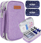 suzamed Insulin Cooler Travel Case, Double Layer Medicine Kit Diabetes Travel Case, Portable Medicine Organizer with 2Pack 150g Ice Pack TSA Approved for Insulin Pens Diabetic Supplies (Purple)