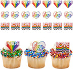 DecoPac Love Always Wins Rings, Rainbow Pride Cupcake Toppers, Celebration Cupcake Decorations, Food Safe Cake Topper – 24 Pack