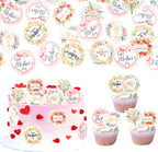60 PCS Edible Happy Mother's Day Cupcake Toppers Wafer Paper Best Mom Cupcake Picks Edible Flowers Love Mother Cake Decorations for Happy Mother's Day Women Birthday Party Food Decorations Supplies