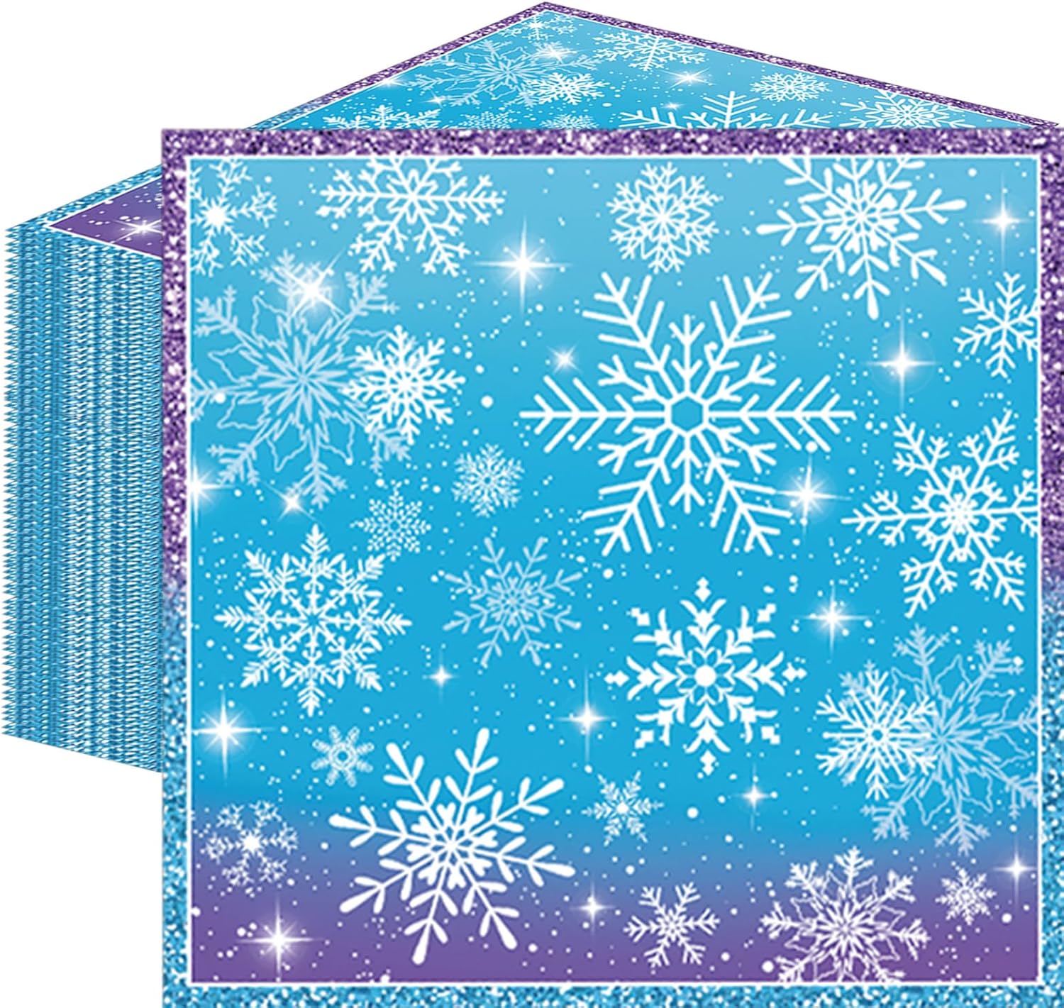 50 Count Snowflake Winterland Paper Napkins, Disposable Snow Party Napkins for Christmas Dinner, Winter Birthday Gatherings, Baby Shower, Snow-Themed Table Decorations
