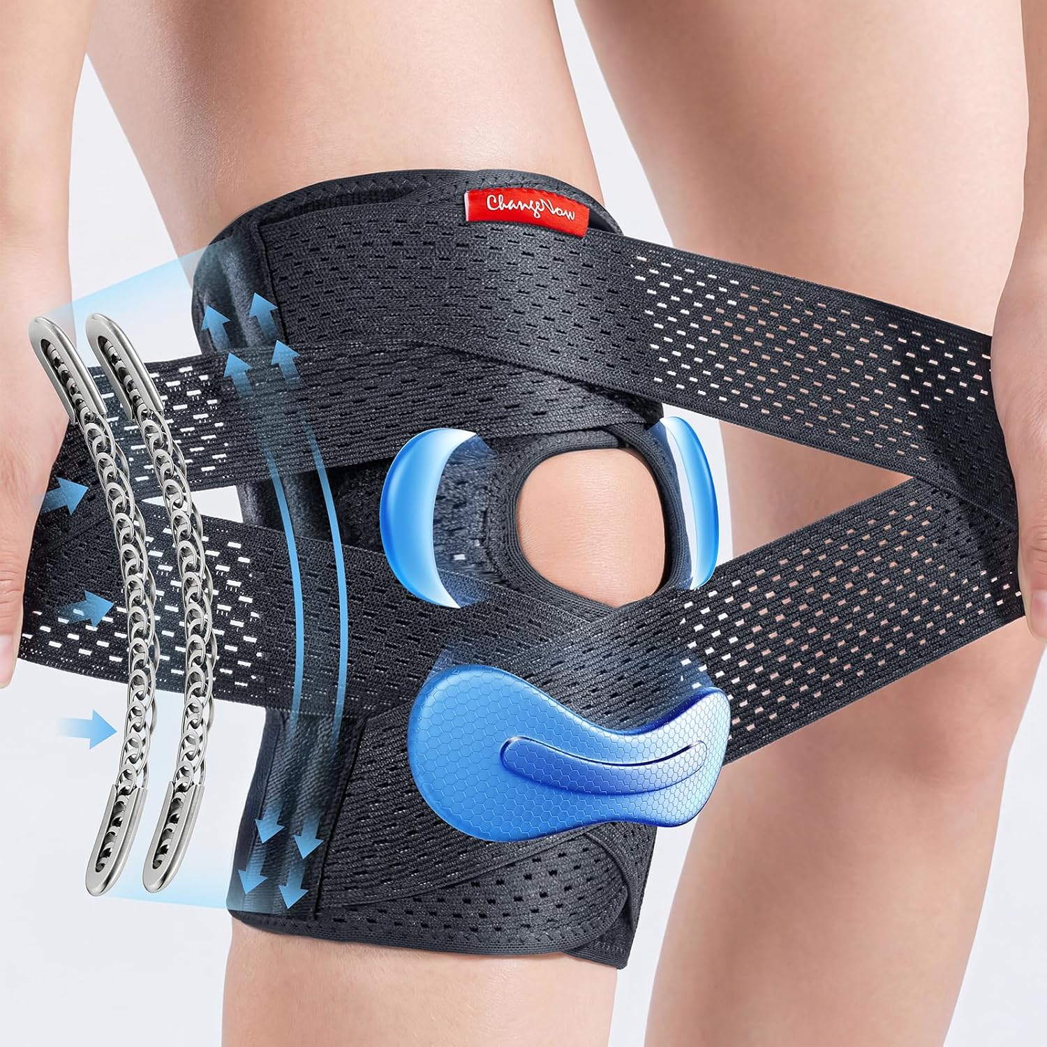 changenow Medical-Grade Knee Brace,Knee Support for Men and Women,Breathable Knee Pain with Side Stabilisers,V-Straps & Ultra Support,for Meniscus Tears,Arthritis,MCL and ACL Injuries