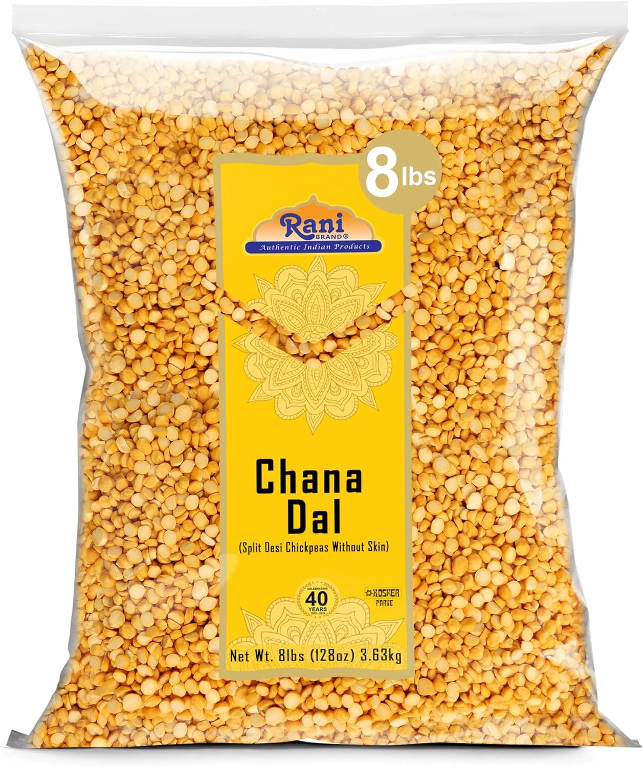 Rani Chana Dal (Split Desi Chickpeas without skin) 128oz (8lbs) 3.63kg Bulk ~ All Natural | Gluten Friendly | NON-GMO | Kosher | Vegan | Indian Origin