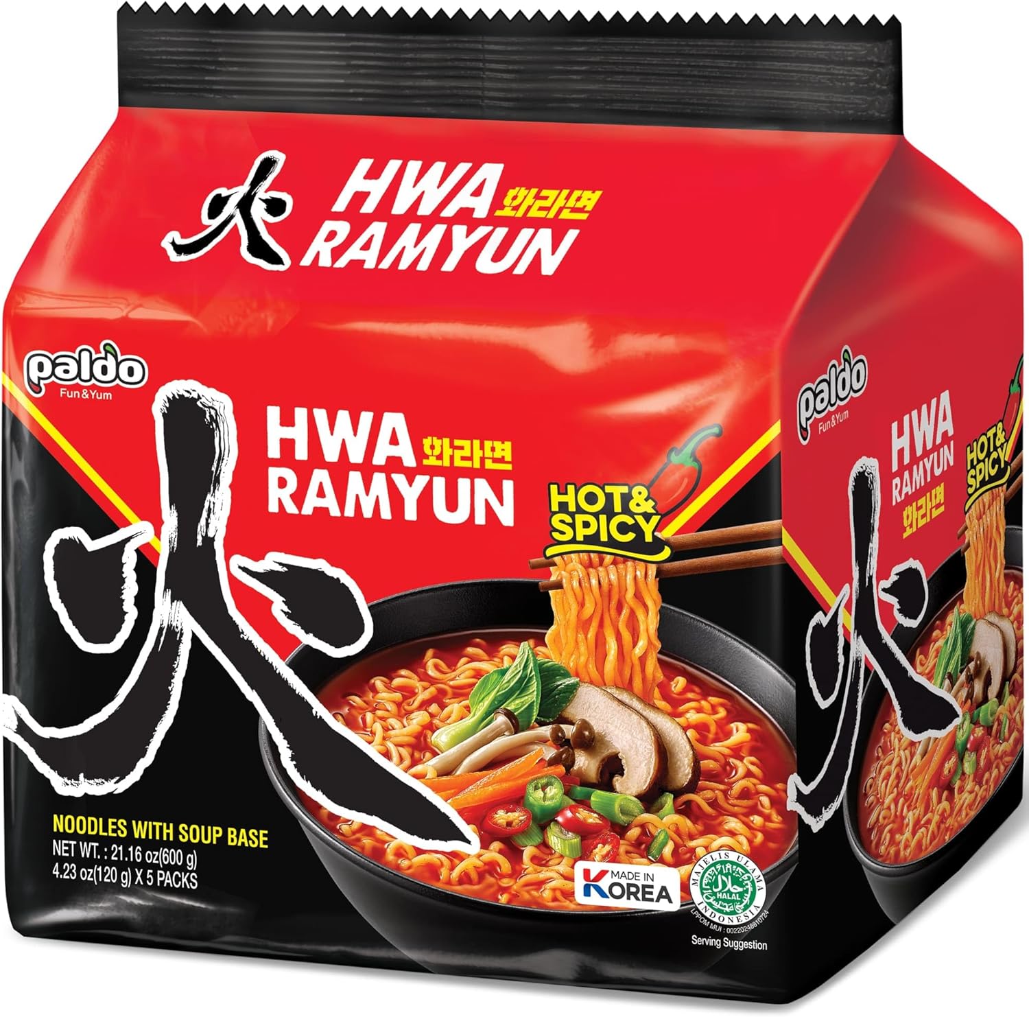 Paldo Hwa Ramyun Hot & Spicy Instant Noodle Soup 4.23oz (Pack of 10)