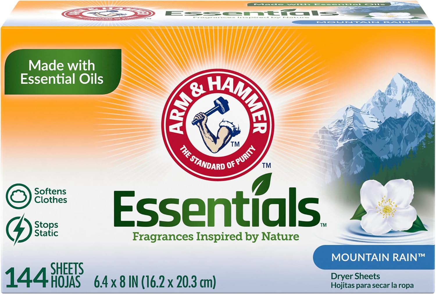 ARM & HAMMER Fabric Softener Sheets, Mountain Rain 144ct