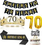 70th Birthday Gifts for Men, 70th Birthday Decorations for Men, Party Decor Supplies including King Crown & Sash & Banner & Balloons & Cake Topper & Candles