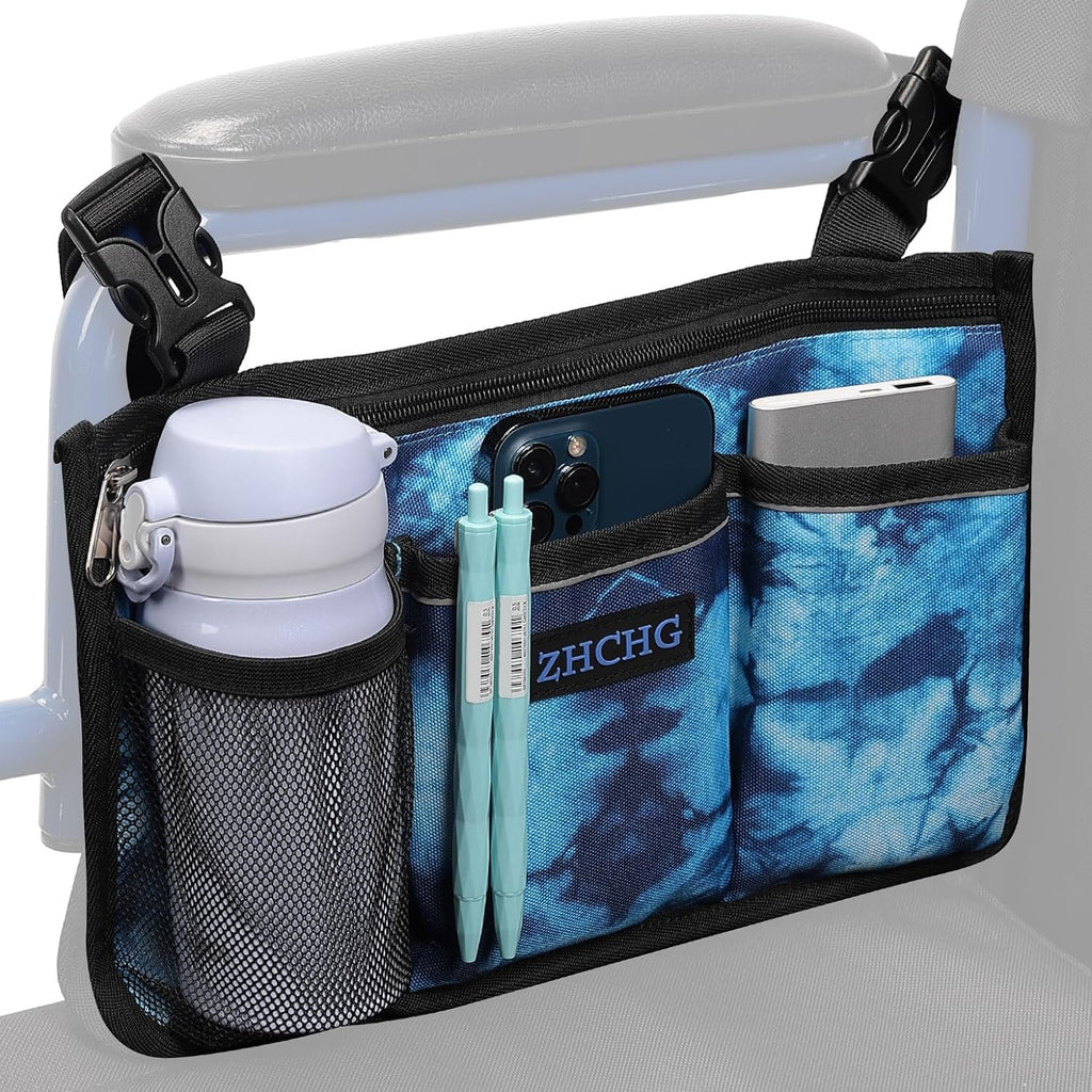 Wheelchair Side Bag, Wheelchair Armrest Pouch Accessories with Cup Holder, Storage Bag for Walker, Rollator, Electric Scooter Wheelchairs, Ideal Gift for Mother's Day & Father's Day