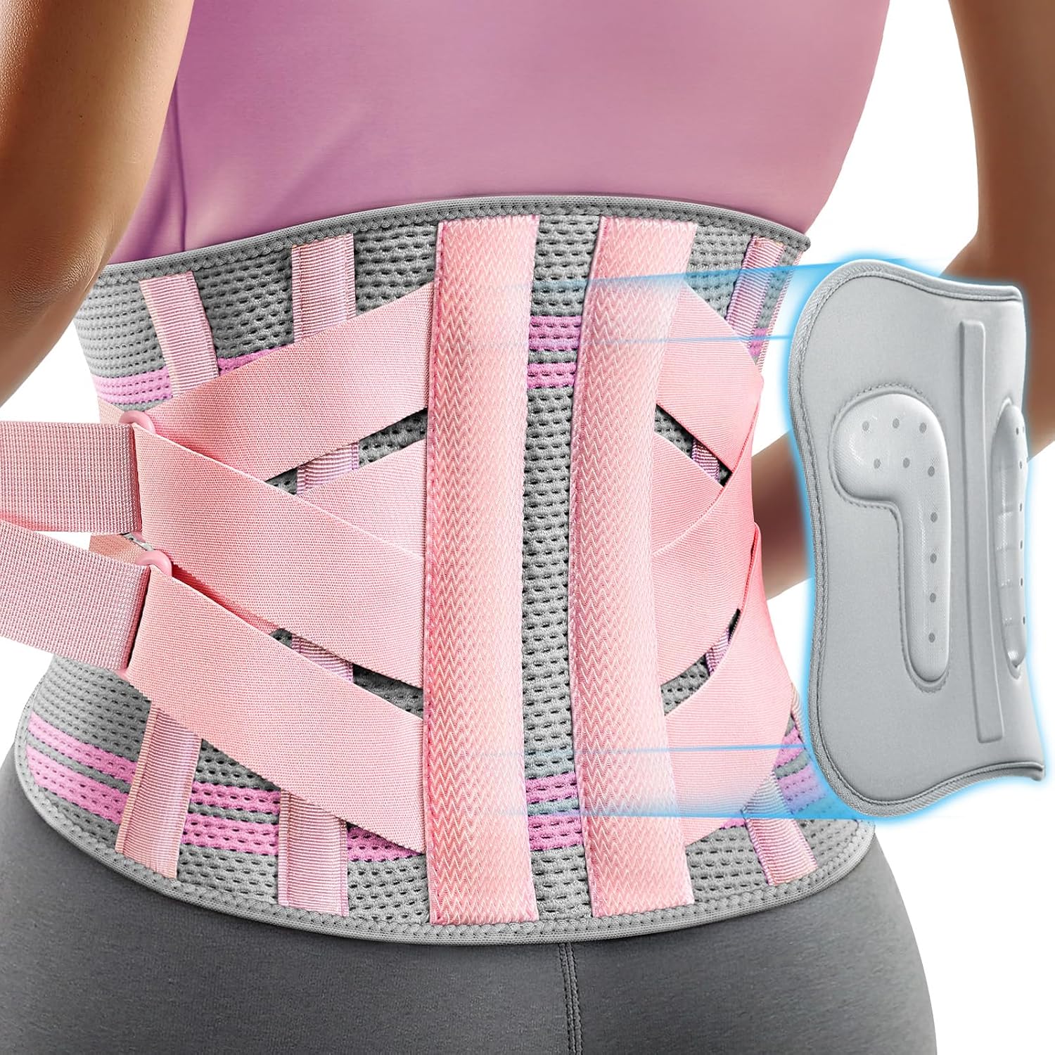Back Brace for Lower Back Pain Women with 9X Support System, Ergonomic Lumbar Support for Pain Relief, Breathable Mesh Design with 3D Silicone Pad for Sciatica, Pink Size XXL (Waist: 43.3" – 52.4")