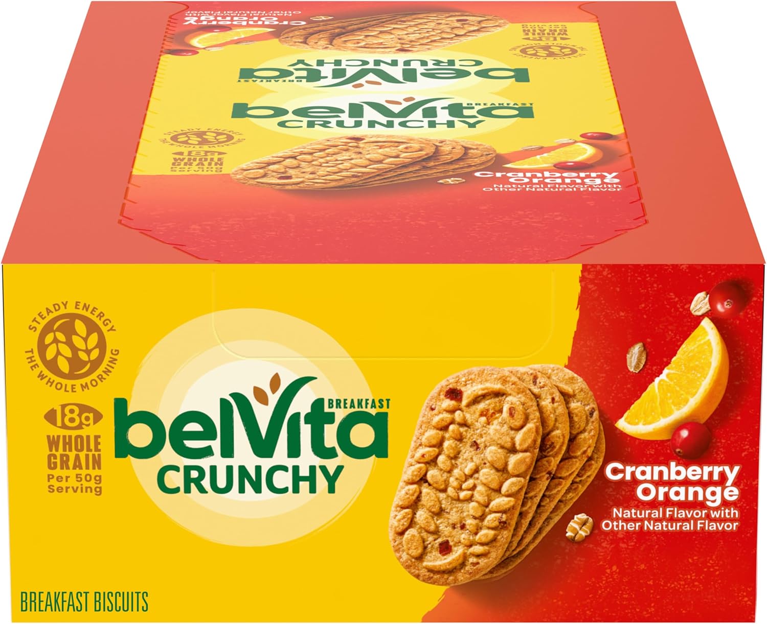 belVita Breakfast Bars Biscuits, Cranberry Orange, 8 Packs (4 Biscuits Per Pack)