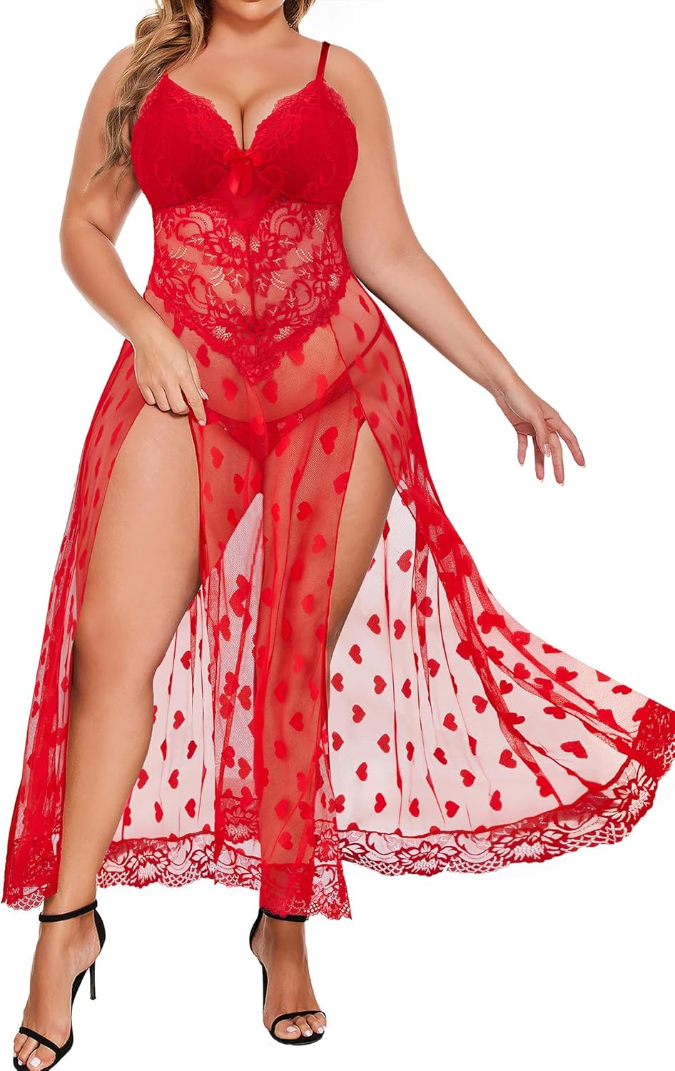 Plus Size Lingerie For Women Babydoll Sexy Mesh Maxi Nightdress Exotic Sleepwear Side Slits