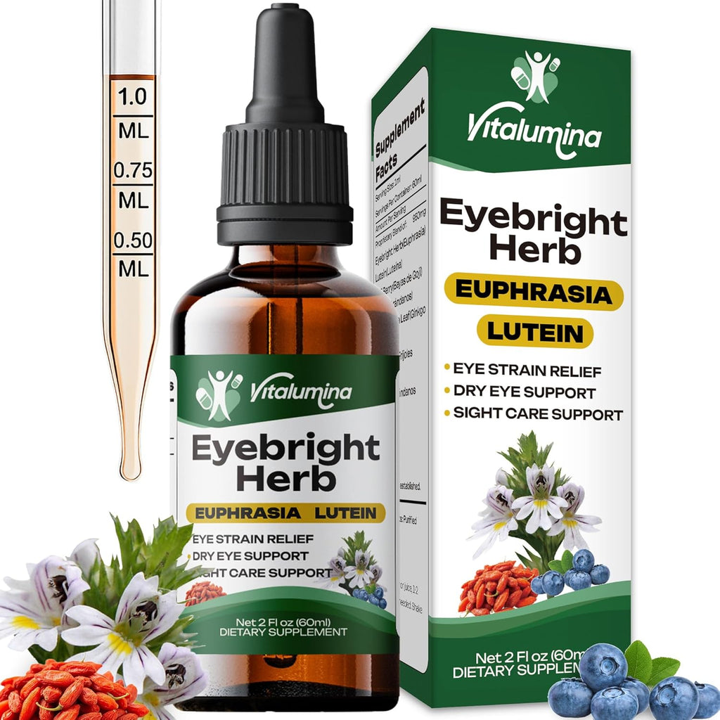Eyebright Herbal Liquid with Organic Euphrasia, Lutein, Bilberry, Blueberry & Goji – Plant-Based Vegan Supplement for Adults – 2 fl oz