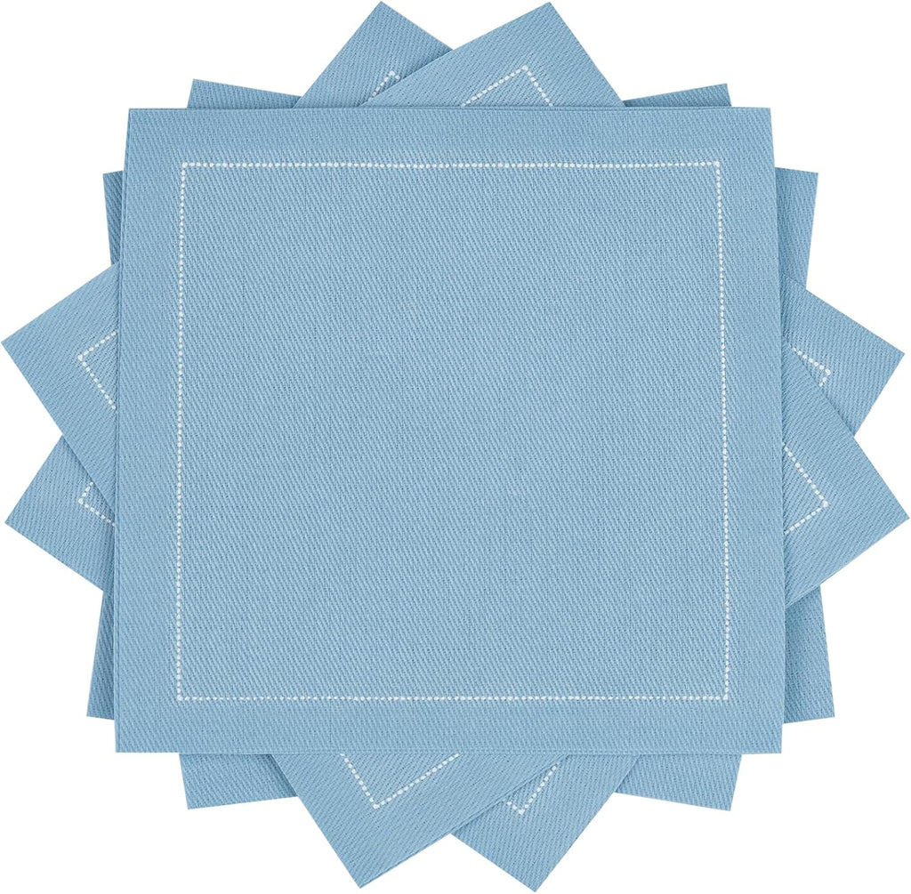 Five Star Napkins Luxury Cotton Cloth Cocktail Napkins - Bar Napkins, Party Napkins, Beverage Napkins, Events, Holiday, Wedding, Birthday, Parties - 4.5" x 4.5" - Disposable (50 x) Sky Blue