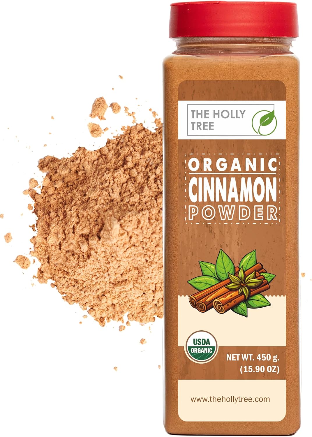 Organic Cinnamon Powder 15.90 oz - Organic Ground Cinnamon Bulk Spice - USDA Certified, Gluten Free, Kosher - For Baking & Cooking - The Holly Tree